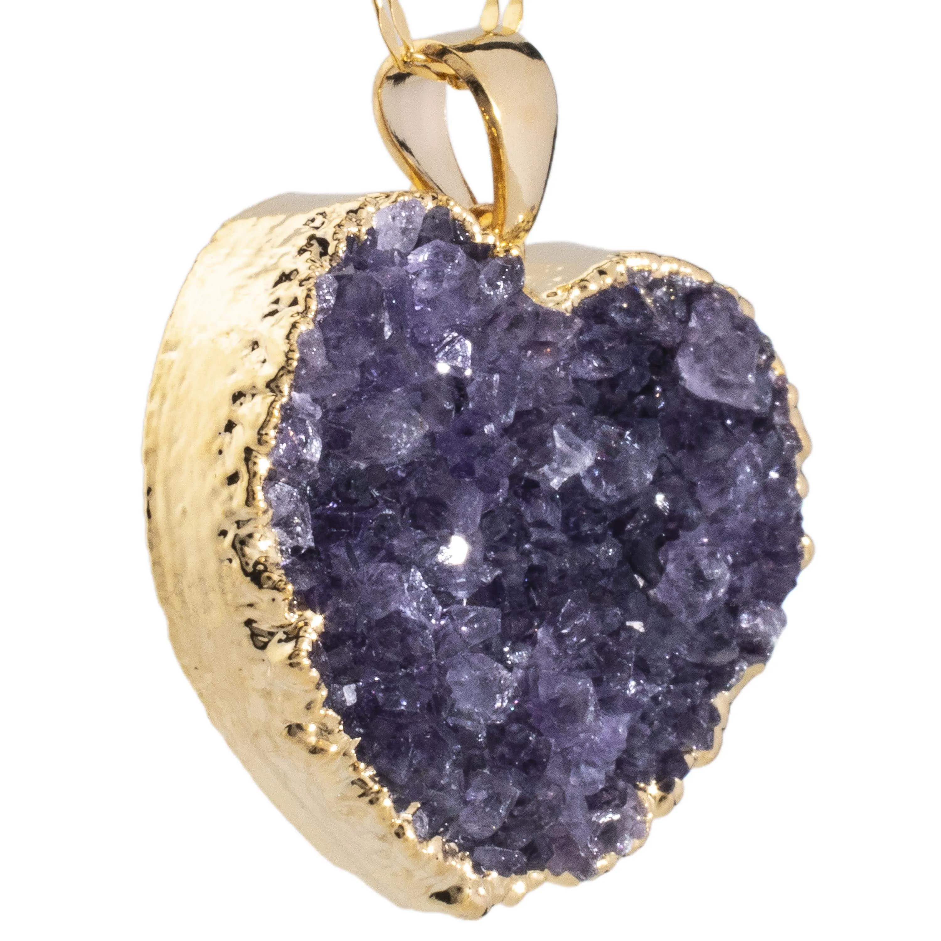 Druzy Amethyst Heart Pendant on Chain