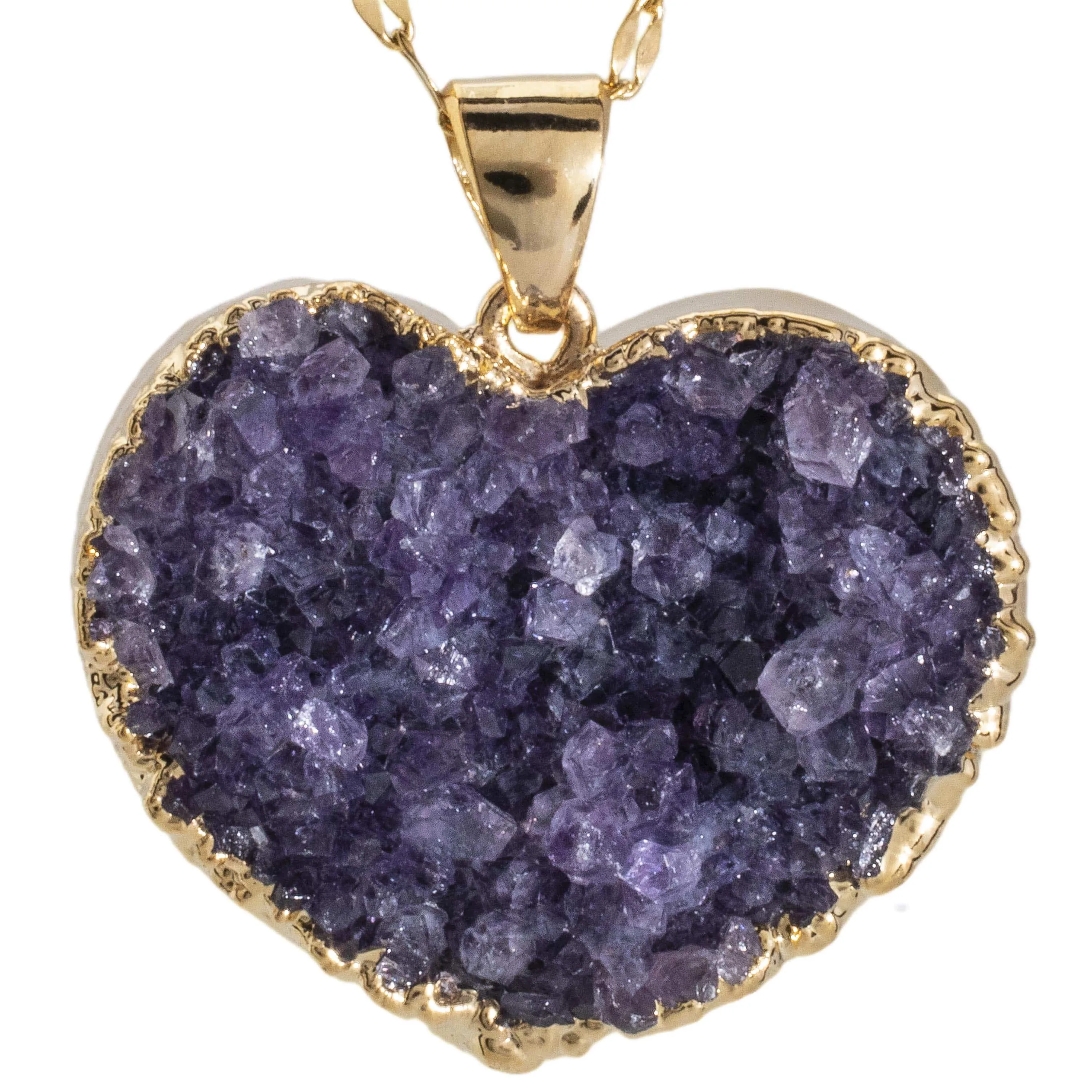 Druzy Amethyst Heart Pendant on Chain