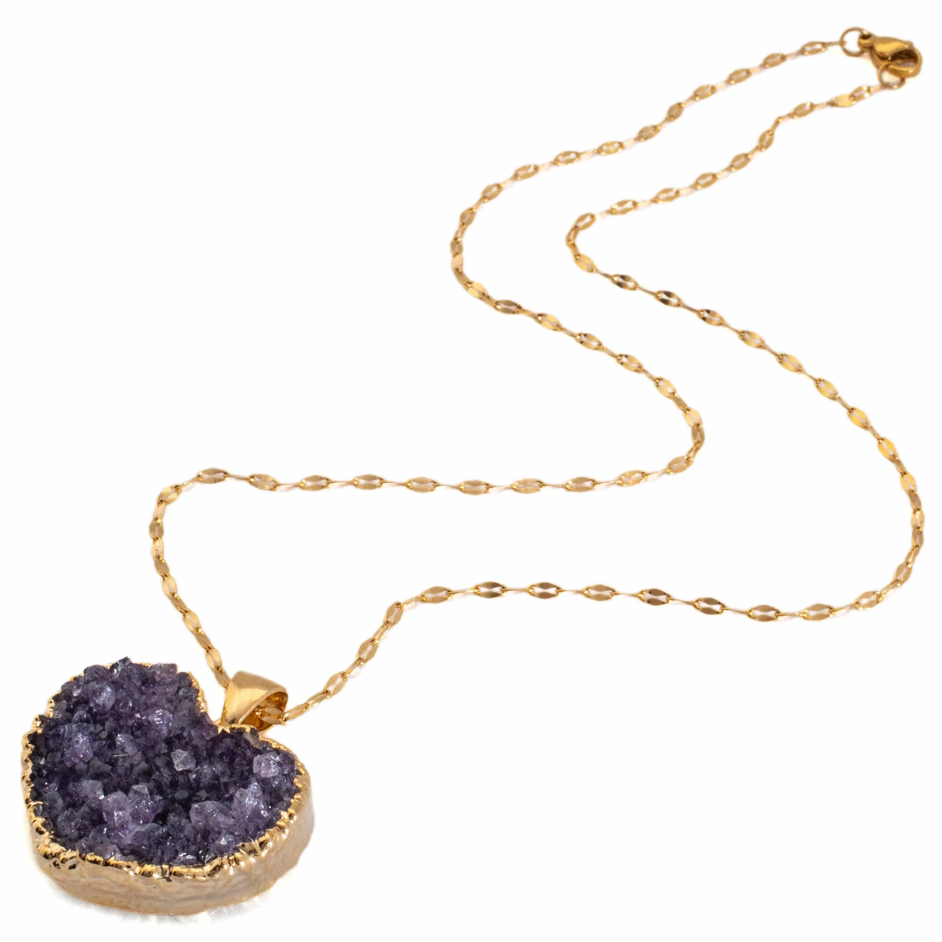 Druzy Amethyst Heart Pendant on Chain