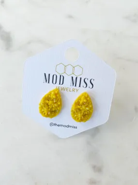 Druzy Stud Teardrop Yellow