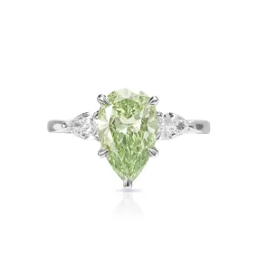 Elliana 2 Carats Pear Shape Earth Mined Fancy Intense Yellow Green Diamond Engagement Ring in Platinum. GIA