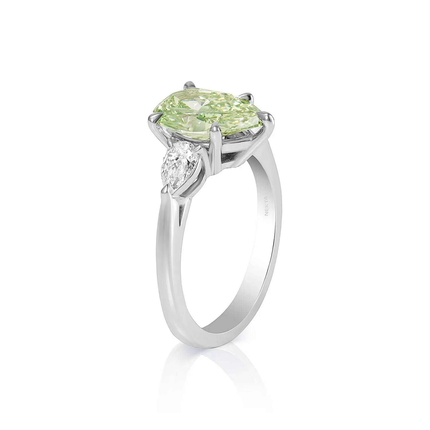 Elliana 2 Carats Pear Shape Earth Mined Fancy Intense Yellow Green Diamond Engagement Ring in Platinum. GIA