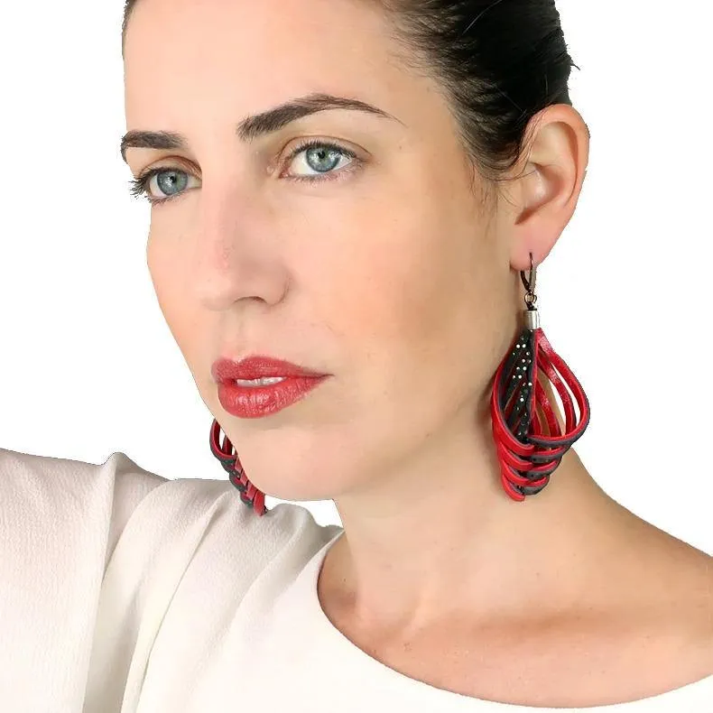 Embrace silver large leather earrings