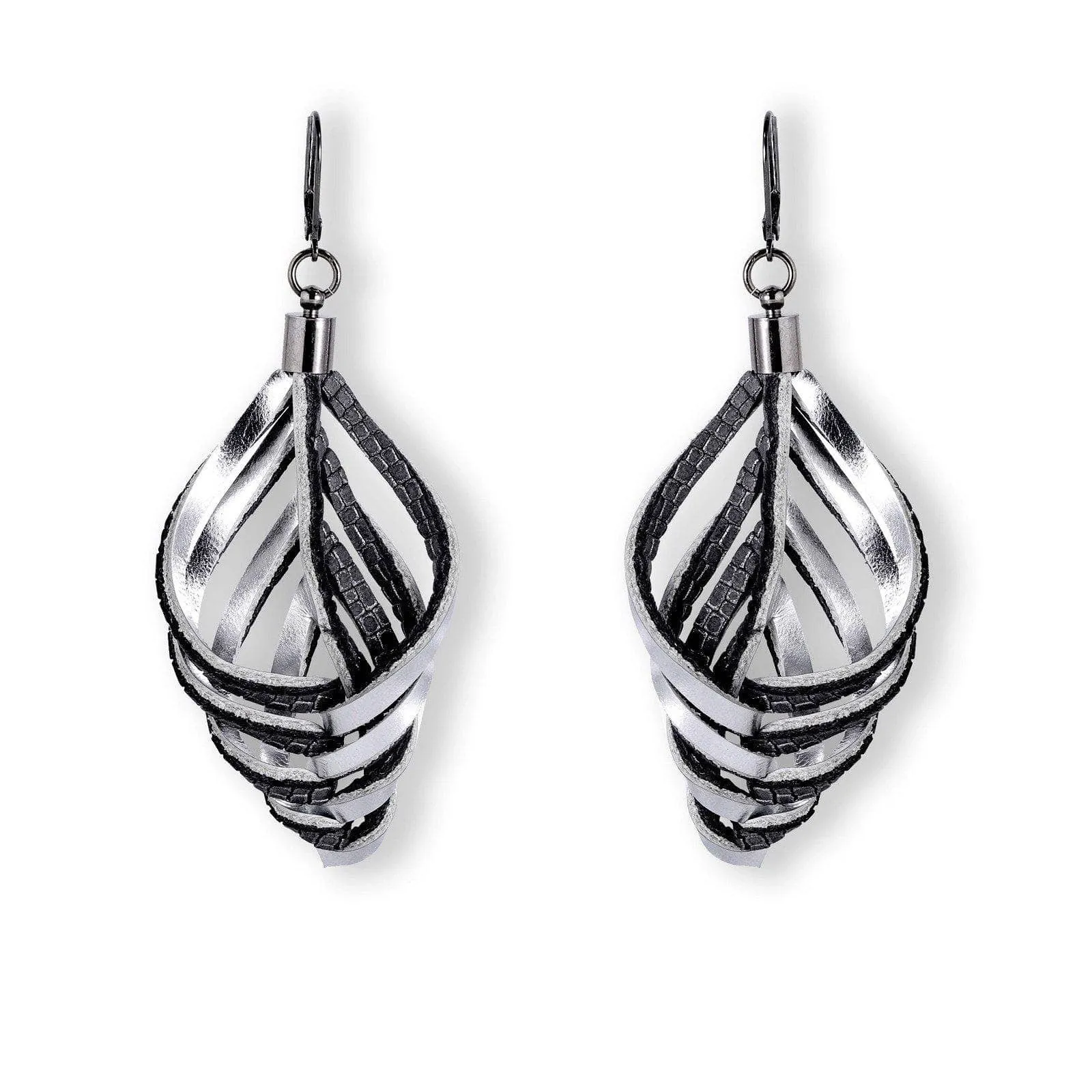 Embrace silver large leather earrings