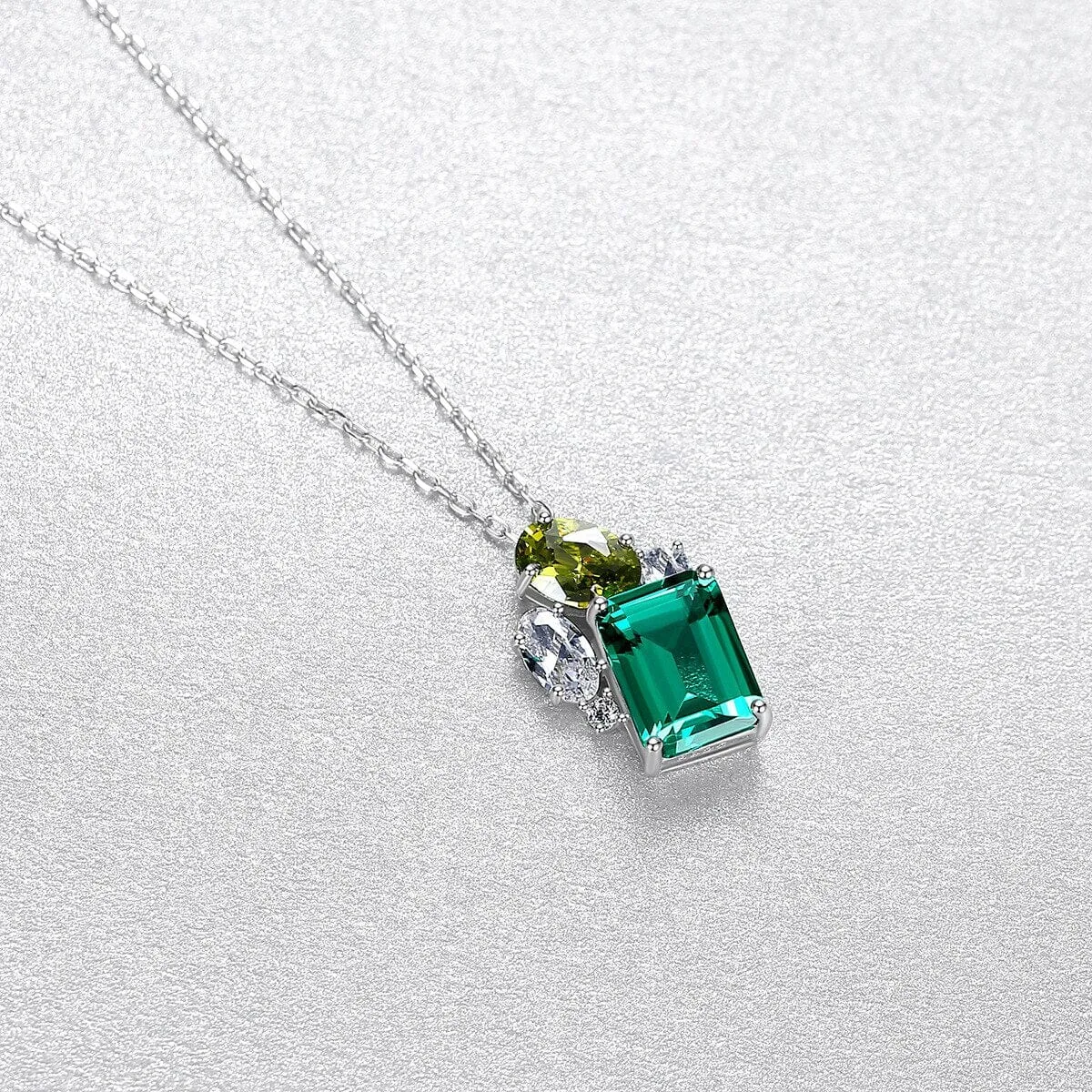 Emerald and Peridot Gemstone 925 Sterling Silver Necklace