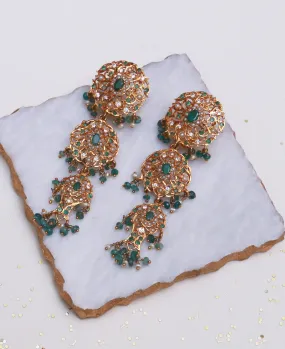 Emerald Jhalar Hyderabadi Earrings