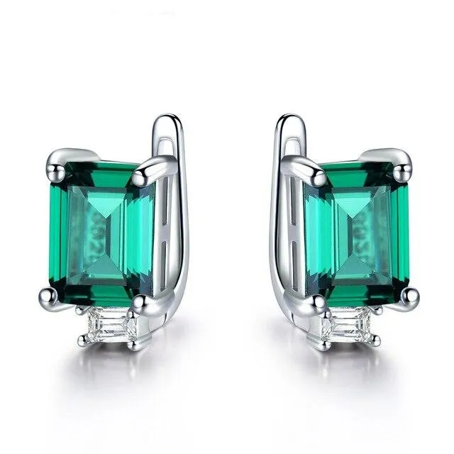 Emerald, Topaz or Morganite Gemstone 925 Sterling Silver Luxury Clip Earrings