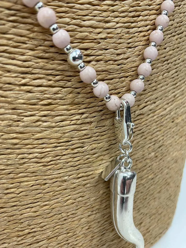 Envy Beaded Tusk Pendant Necklace - Silver & Pink