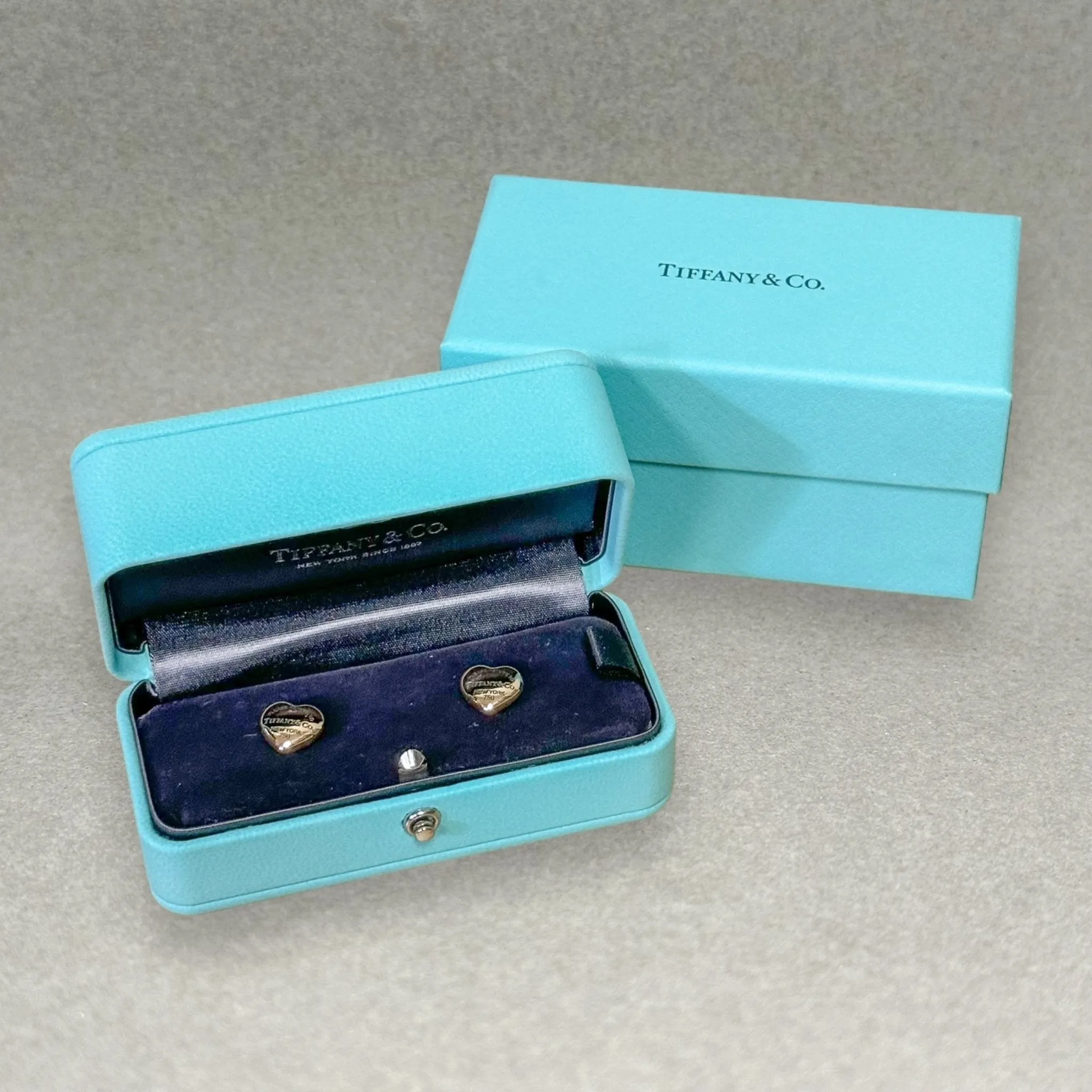 Estate Tiffany & Co. 18K R Gold Full Heart Stud Earrings