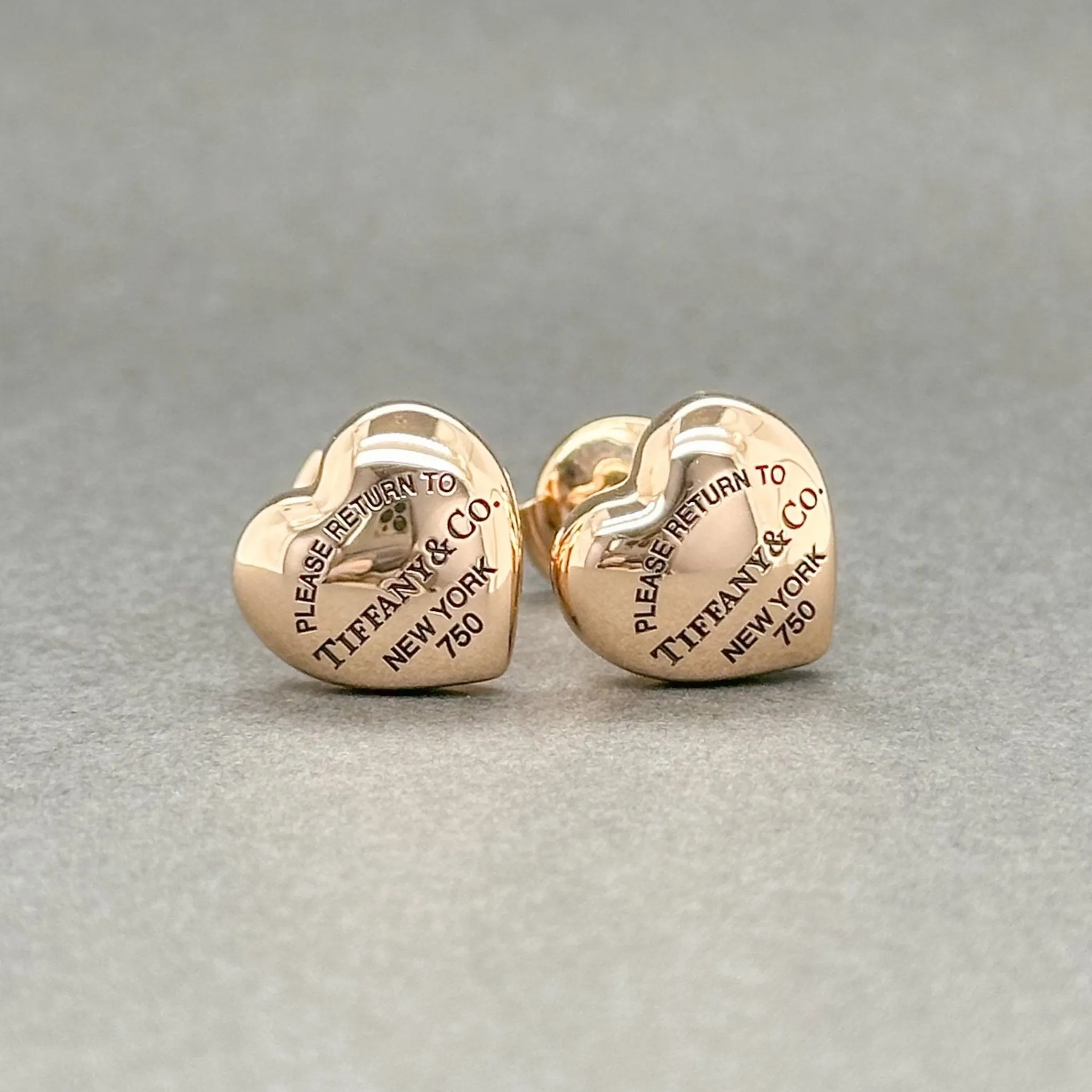 Estate Tiffany & Co. 18K R Gold Full Heart Stud Earrings