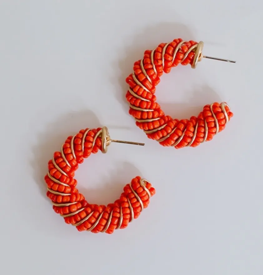 Eva Seed Bead Wrapped Hoop Earrings