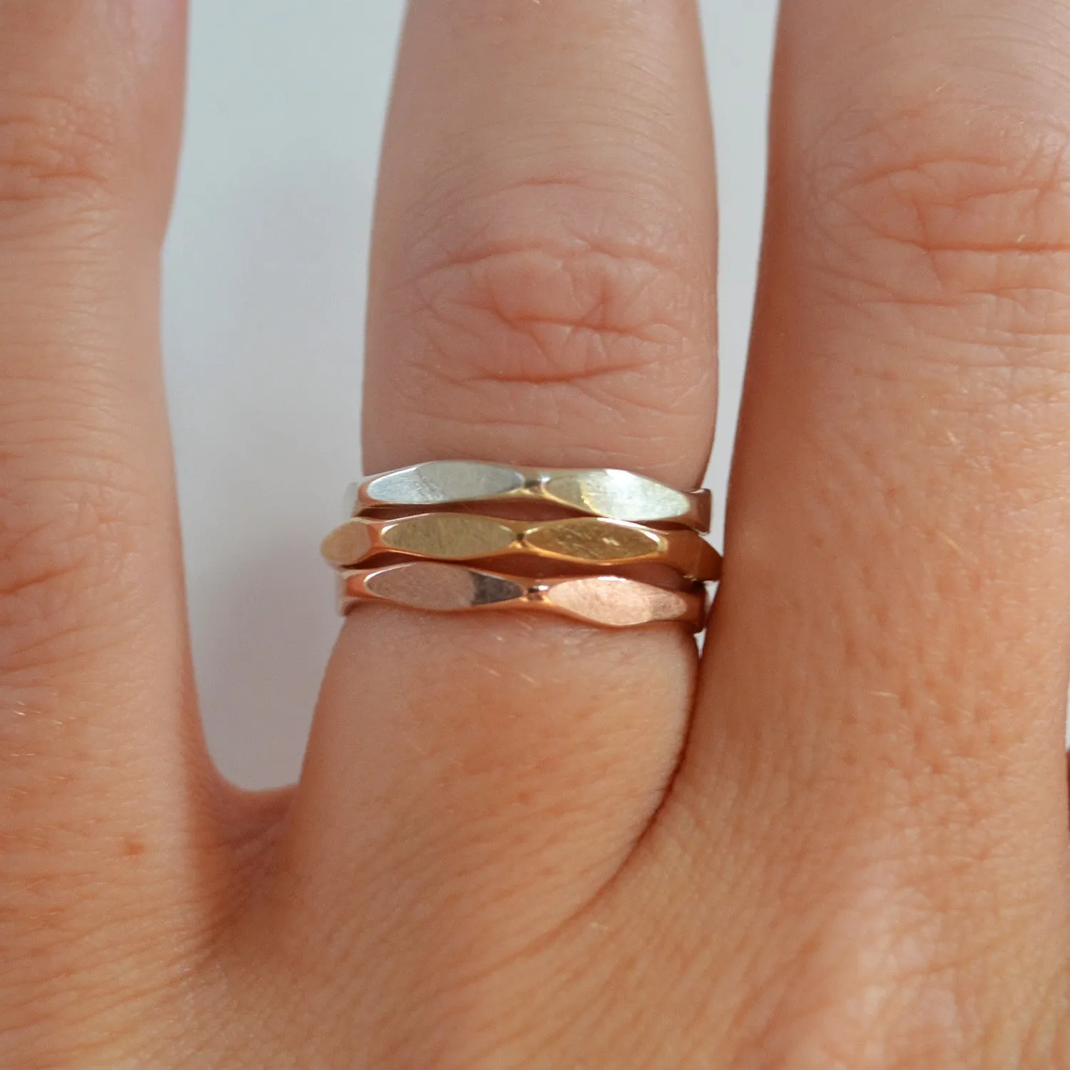 Faceted Ring, Gold, Rose Gold, or Silver