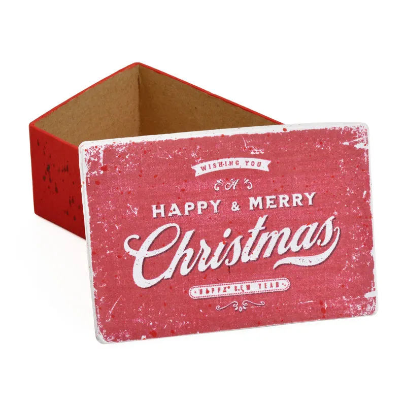 Gift Boxes-Vintage Merry Christmas-Paper Mache-Rectangle-X-Small-Quantity 1