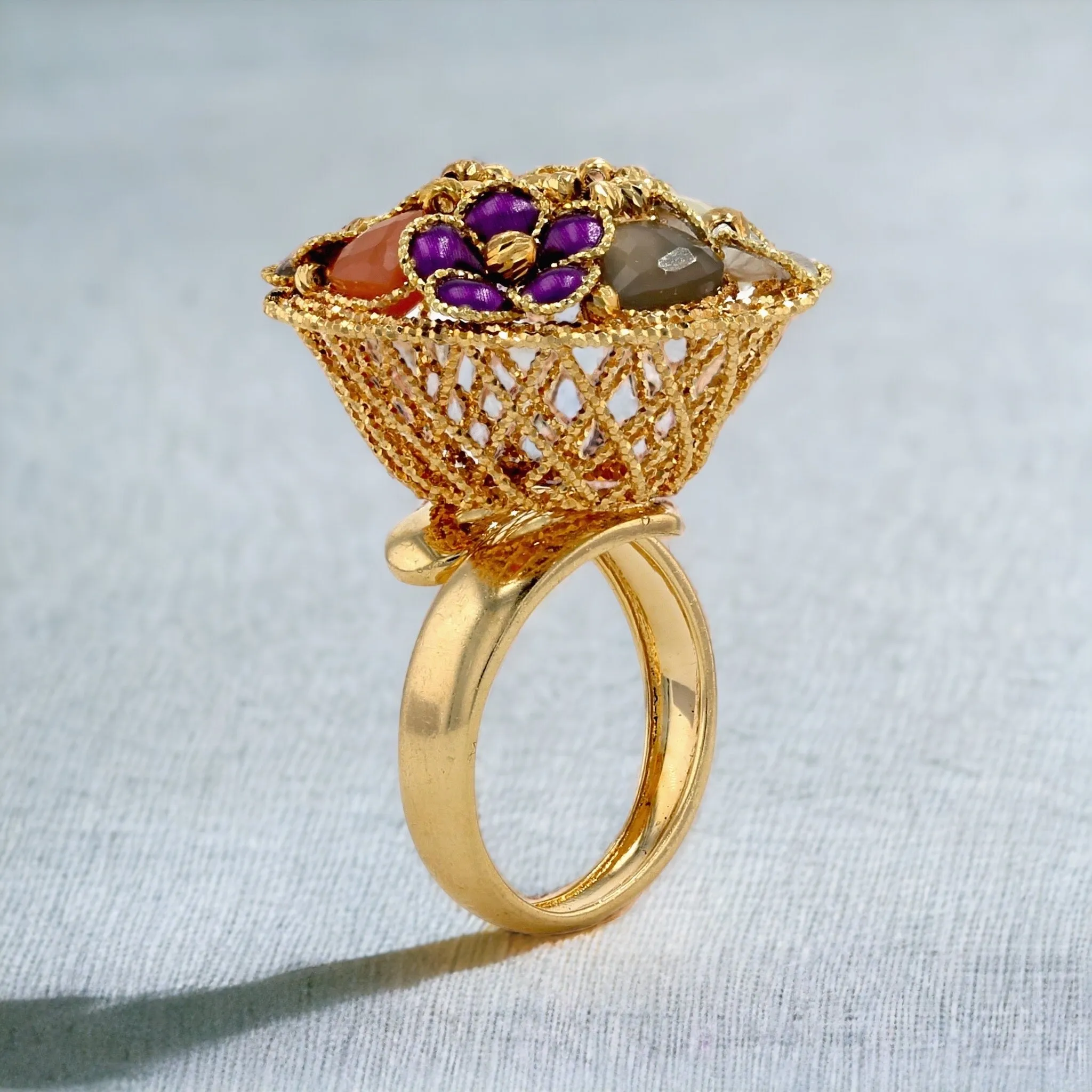 Designer 14k Gold Cup Flower Ring - Exquisite and Stylish