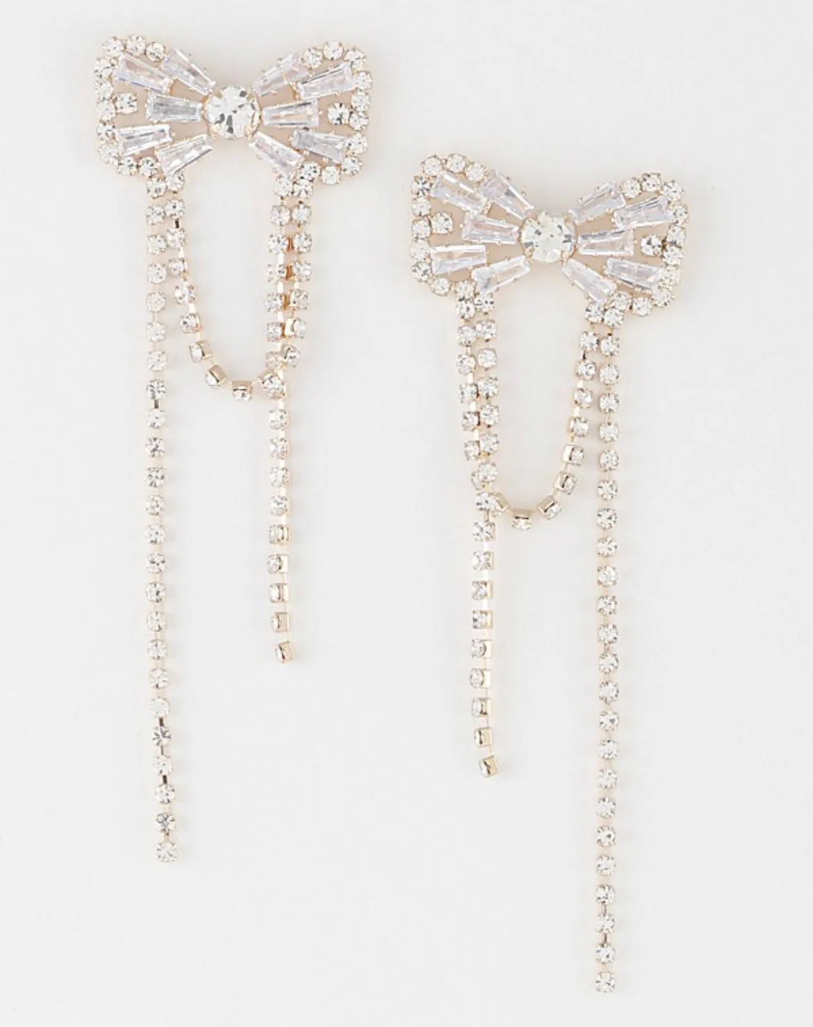 Gold crystal bow dangle earring