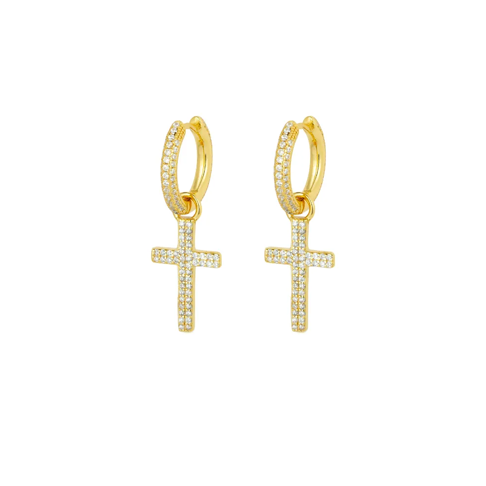 Gold Diamond Cross Earring