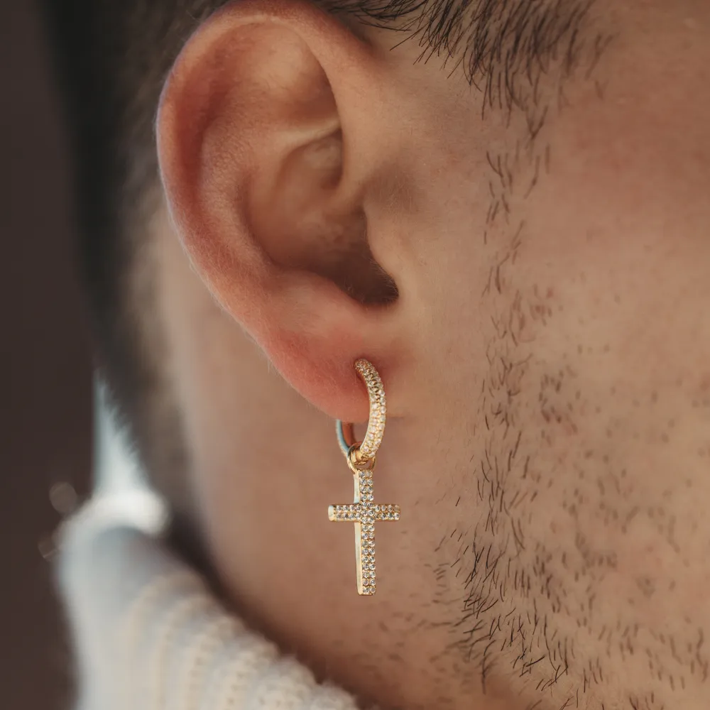 Gold Diamond Cross Earring