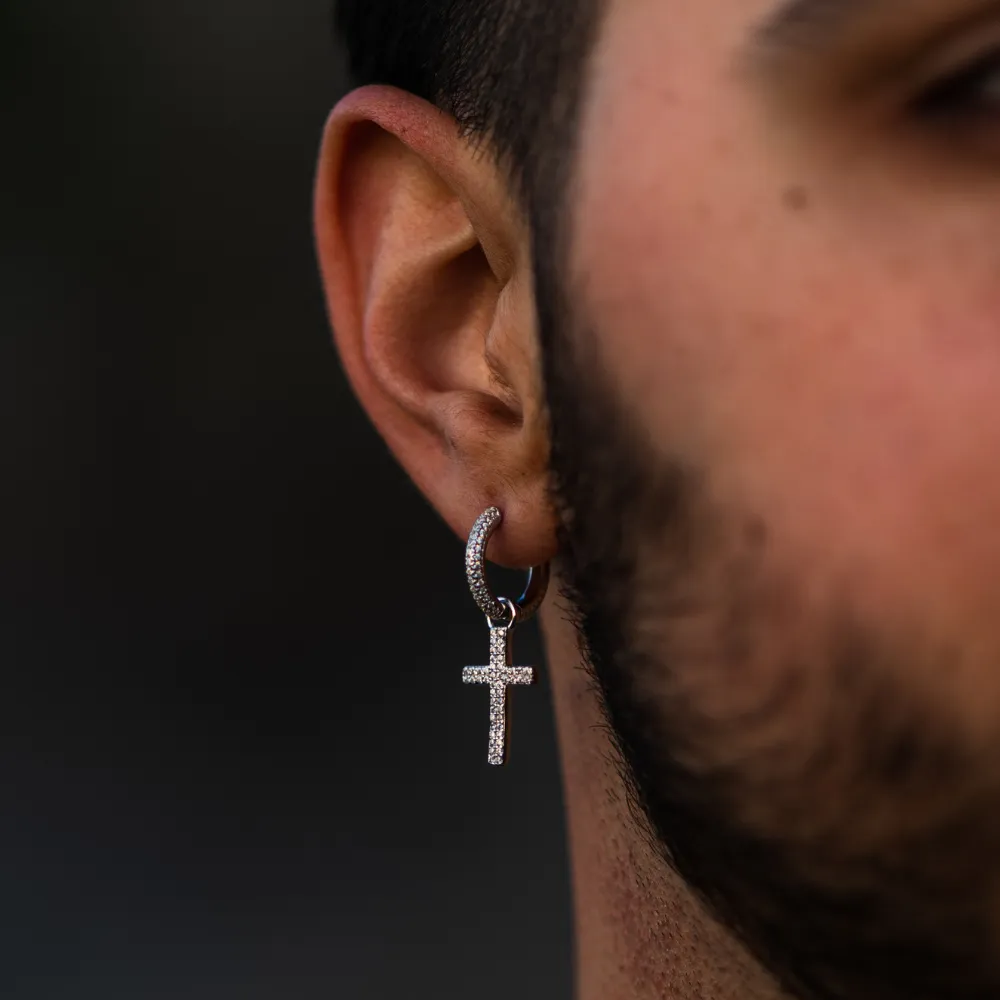 Gold Diamond Cross Earring