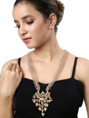 Gold Plated Kundan Necklace with Onyx and Pearls