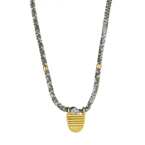 Gold Vermeil Buddhist Flag Necklace on Moon Cotton Cord