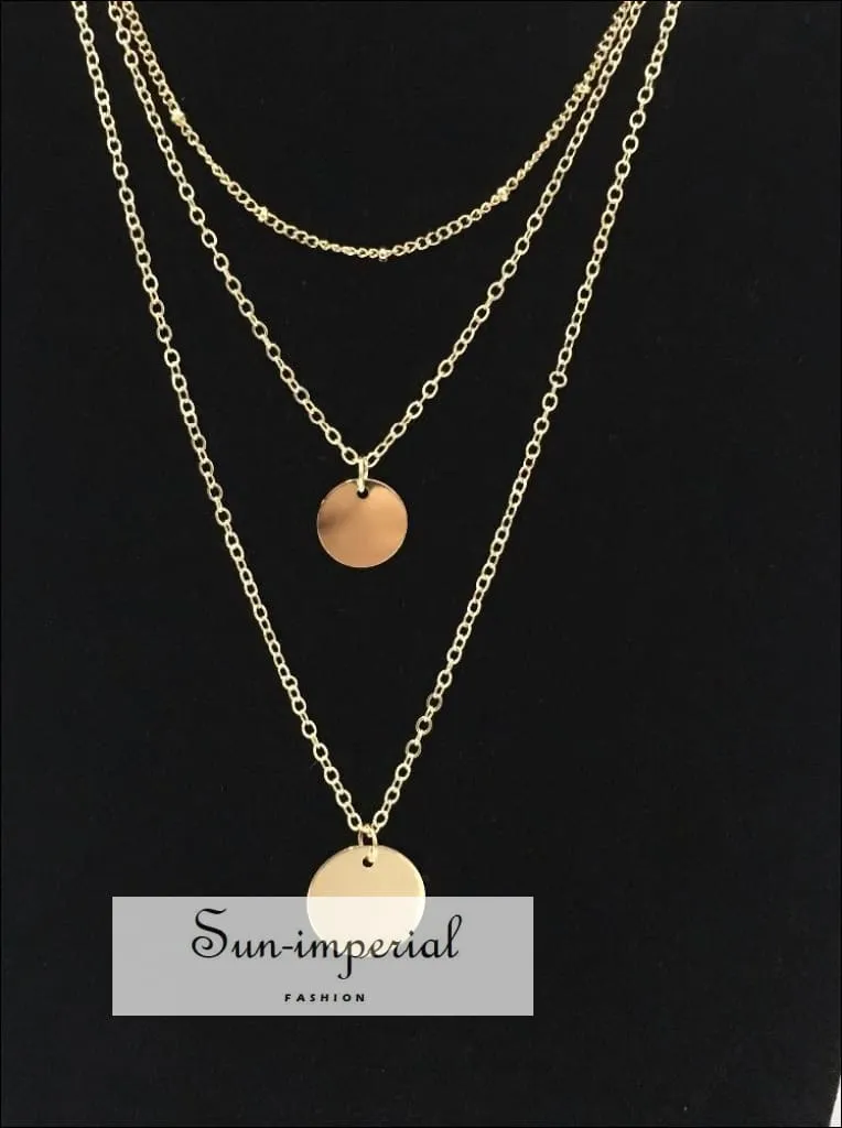 Golden Disc Multi Layer Long Necklaces