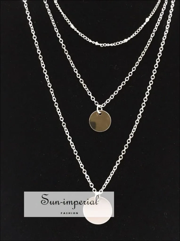 Golden Disc Multi Layer Long Necklaces