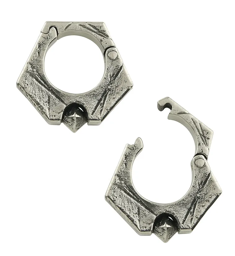 Graze Pentagon White Brass Hinged Ear Weights