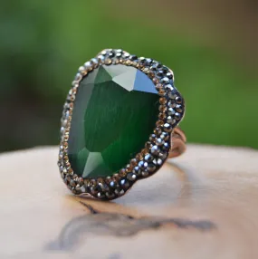 Green Crystal Adjustable Ladies Ring