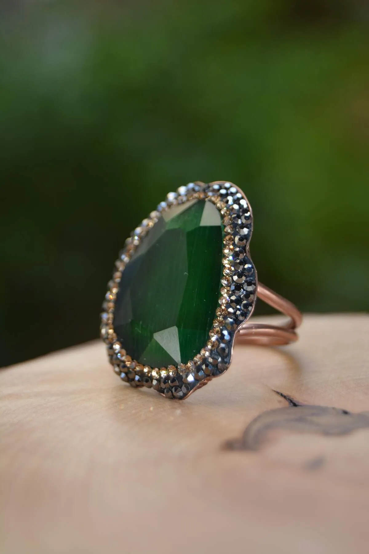 Green Crystal Adjustable Ladies Ring