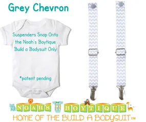 Grey Chevron Noah's Boytique Bodysuit Suspenders - Snap on Suspenders - Suspender Outfit - Baby Suspenders - Newborn Suspender - Gray