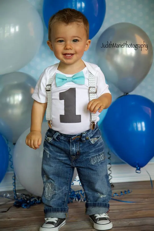 Grey Chevron Noah's Boytique Bodysuit Suspenders - Snap on Suspenders - Suspender Outfit - Baby Suspenders - Newborn Suspender - Gray