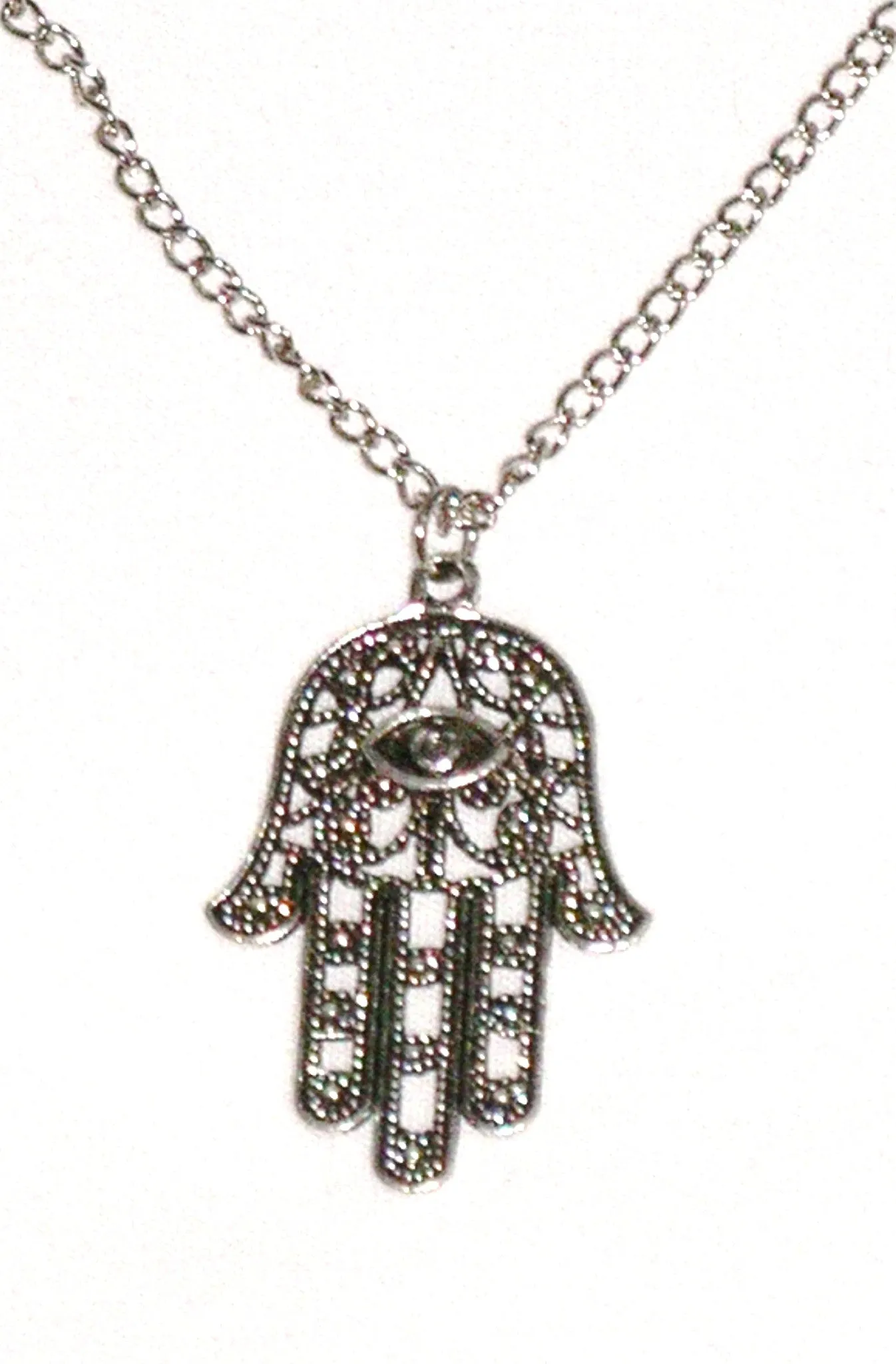 Hamsa Necklace Silver Tone Protection From The Evil Eye Hamesh Amulet Hand Of Mary Good Luck Buddha Mudra Yoga Meditation