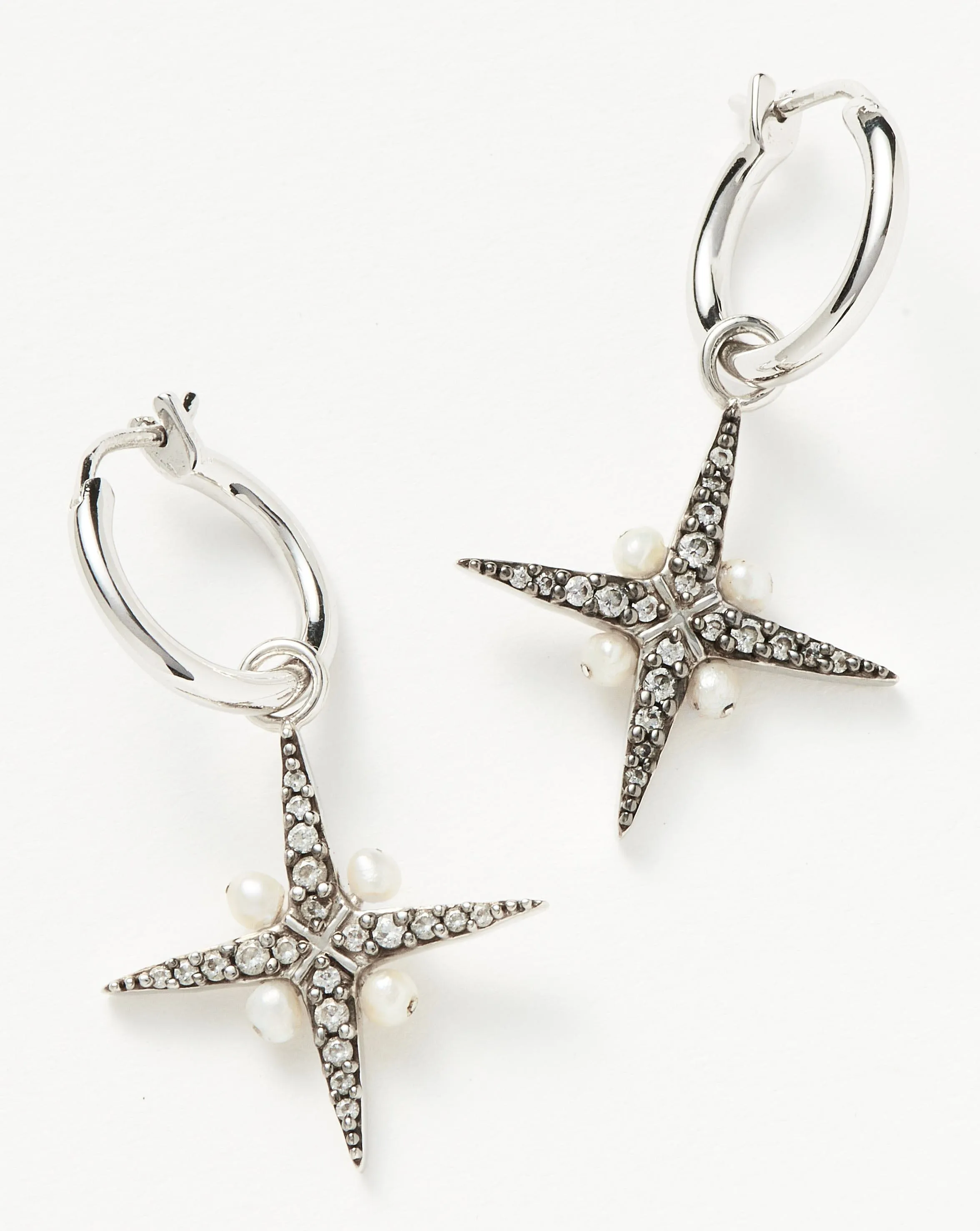 Harris Reed North Star Pearl Hoop Earrings | Sterling Silver/Pearl