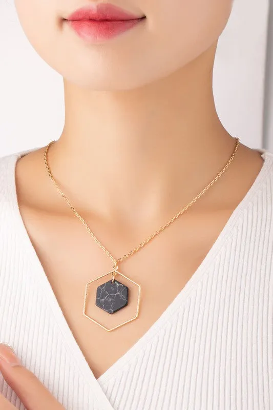 Hexagon Hoop Pendant Necklace