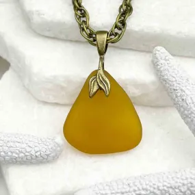 Honey Amber Sea Glass and Bronze Mermaid Tail Bail | #5044