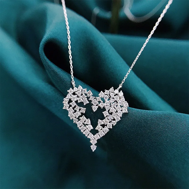 Huitan Novel Design Love Pendant Necklace for Women Full Bling Bling Cubic Zirconia Newly Wedding Engagement Trend Heart Jewelry