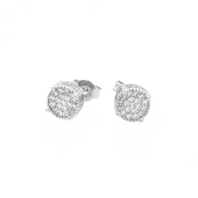 Iced Out Round Stud Earrings - Silver