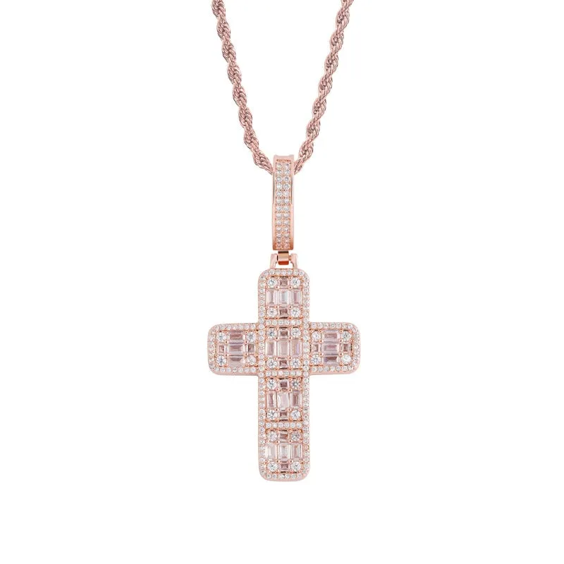 Iced Slender Cross Pendant