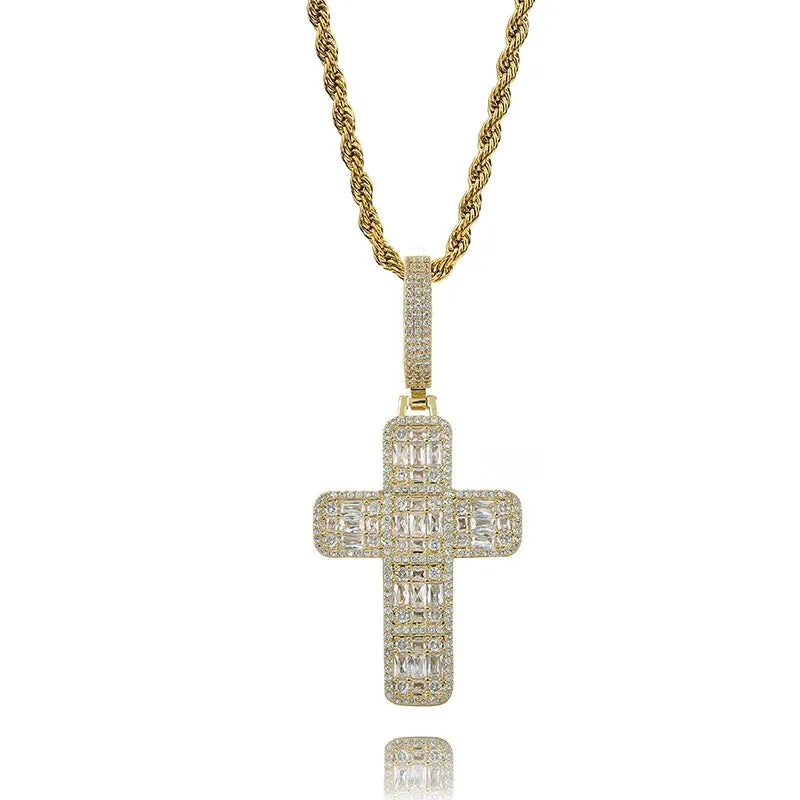 Iced Slender Cross Pendant