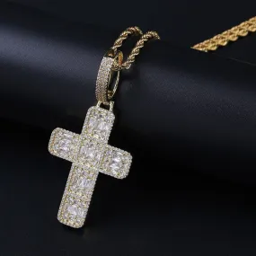 Iced Slender Cross Pendant