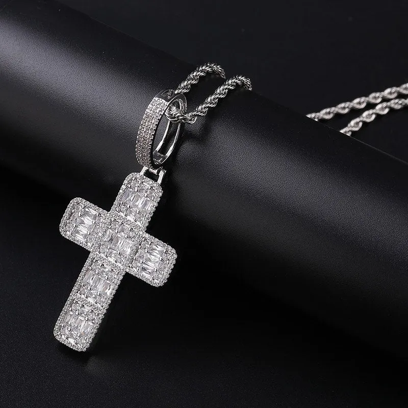 Iced Slender Cross Pendant