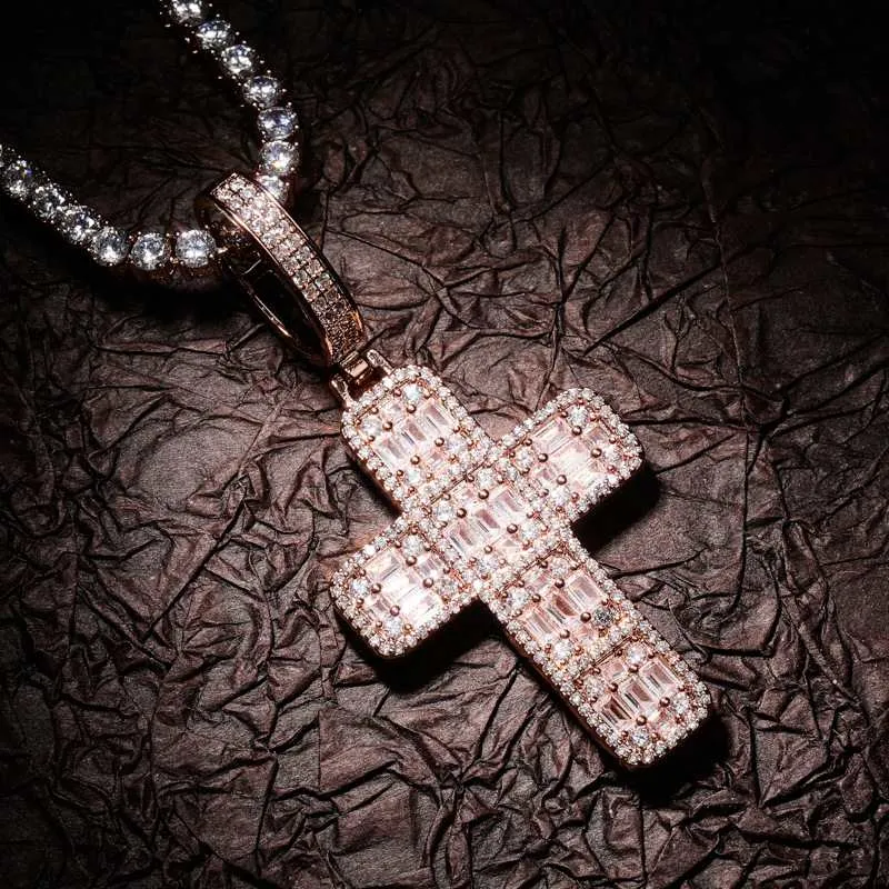 Iced Slender Cross Pendant