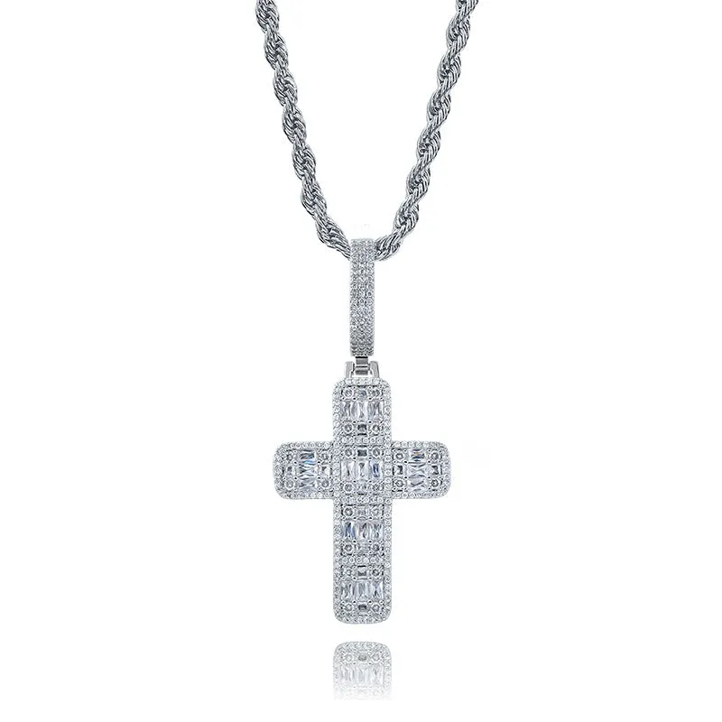 Iced Slender Cross Pendant