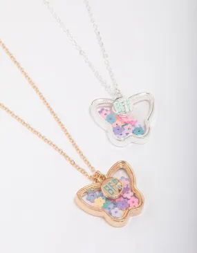 Kids Gold & Silver Butterfly Shaker Pendant Necklace Pack