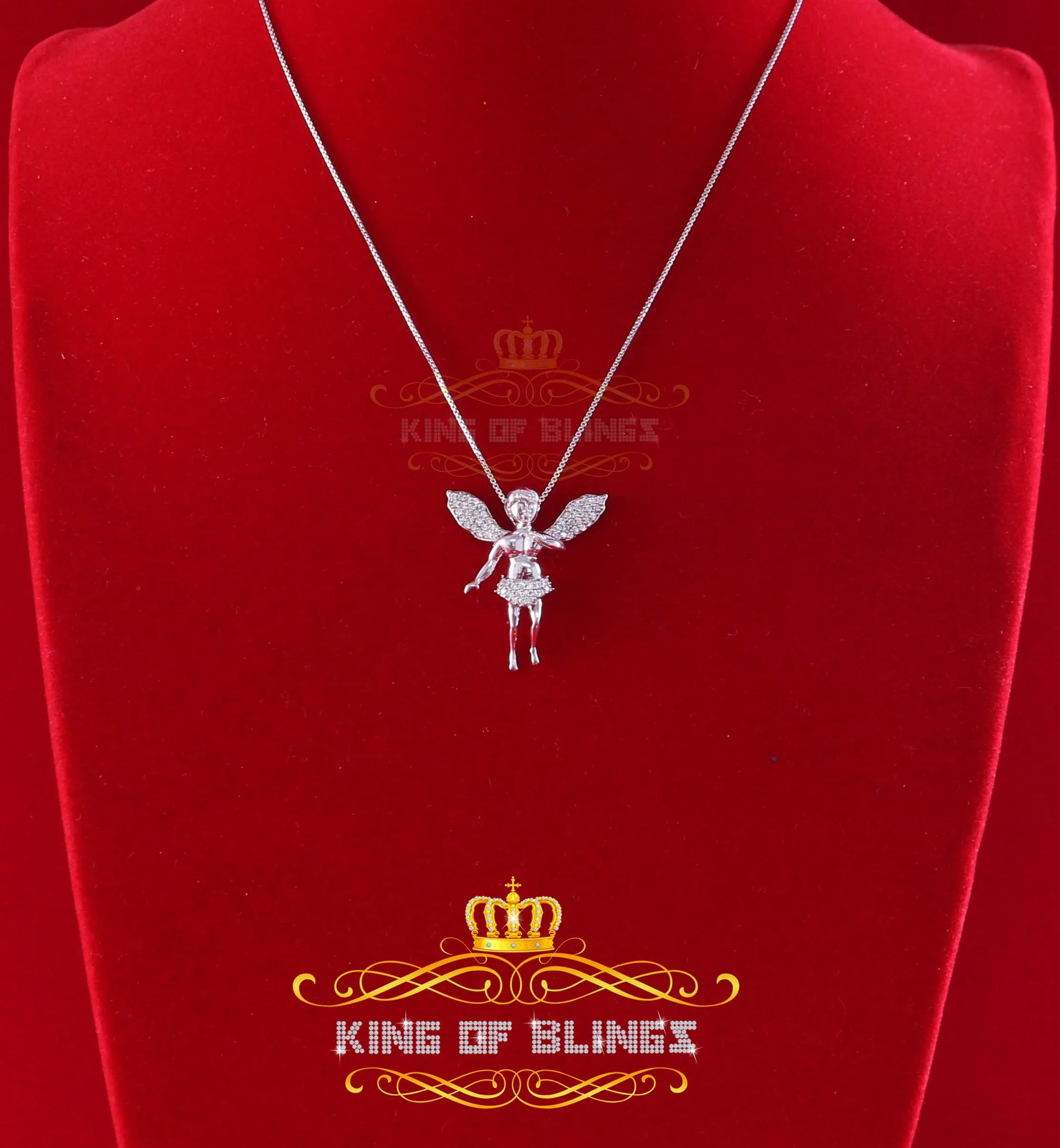 King Of Bling's White 925 Silver ANGEL Type Of Shape Size of Pendant With 0.70ct Cubic Zirconia