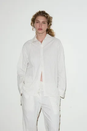 Lapel Bow Shirt - Pinstripe Cream