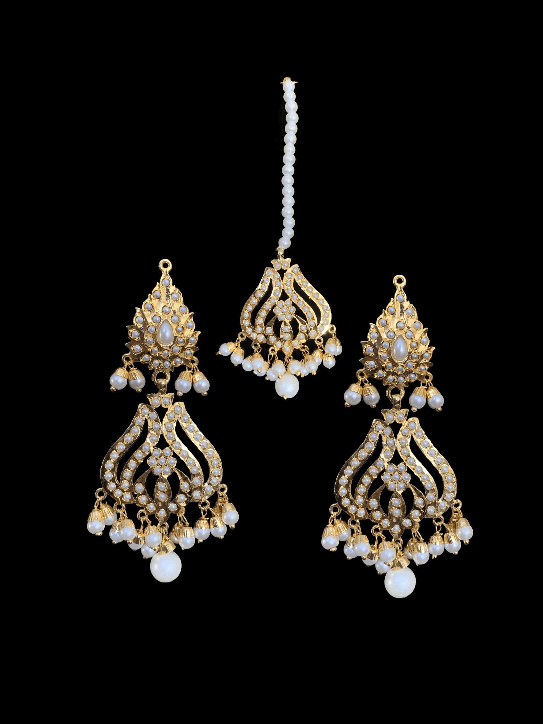 LN124  Sakshi pearl Jadau Rani haar with earrings tika ( READY TO SHIP )