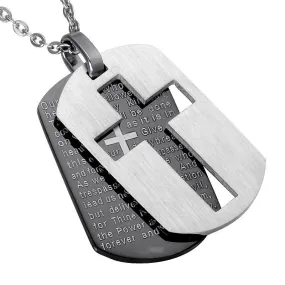 Lord's Prayer Dual Dog Tag with Hollow Cross Necklace