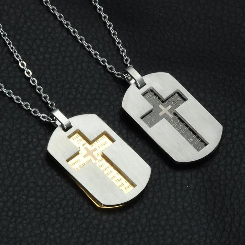 Lord's Prayer Dual Dog Tag with Hollow Cross Necklace