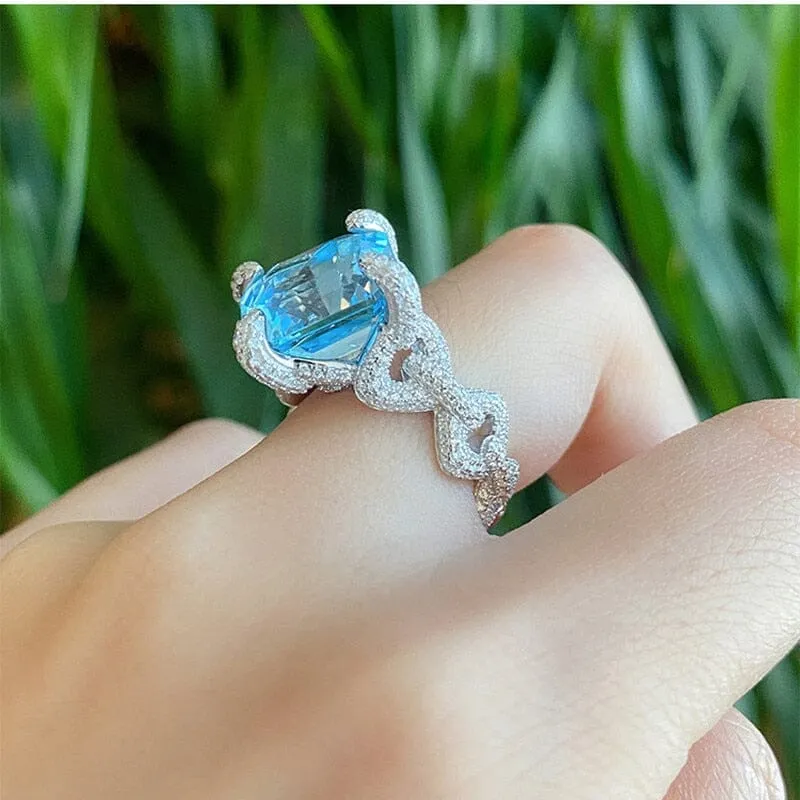 Luxury Blue Big Square Topaz Designer Ring